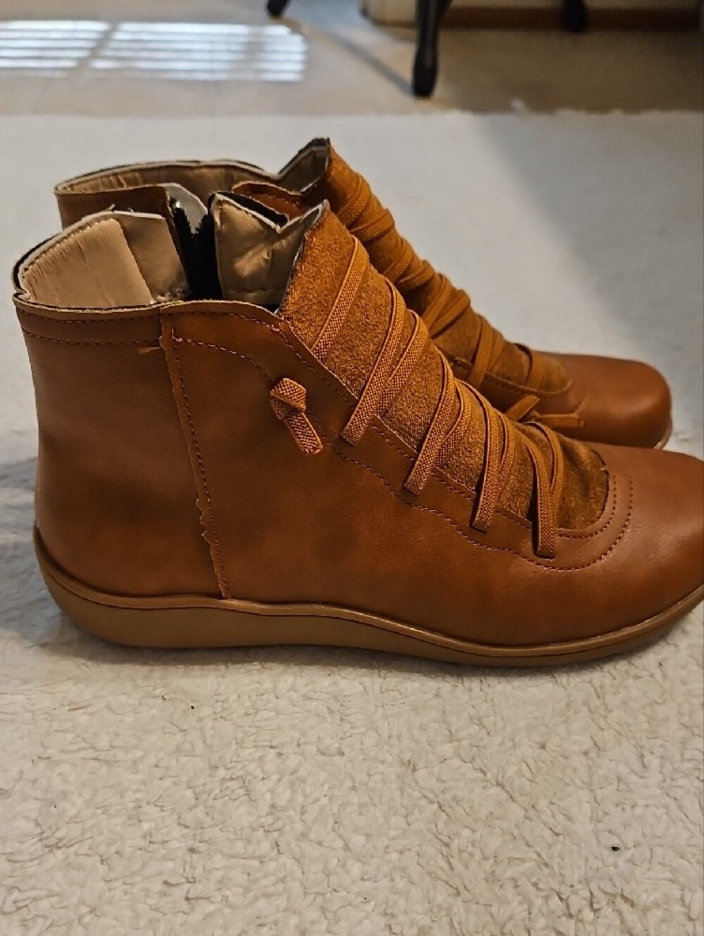 Women's Tan Lace-Up Ankle Boots - Picture 3 of 4
